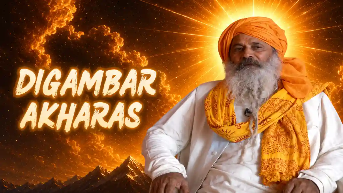 Bairagi saints of Shri Digambar Ani Akhara in white and saffron robes during Shahi Snan procession at Simhastha Kumbh Mela Ujjain