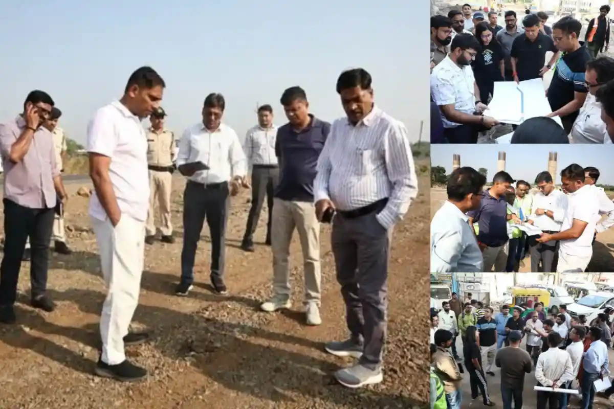 Divisional Commissioner Ashish Singh and Collector Roshan Kumar Singh inspecting the Simhastha bypass road works in Ujjain