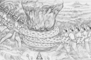 Samudra Manthan with Amrit Kalash emerging