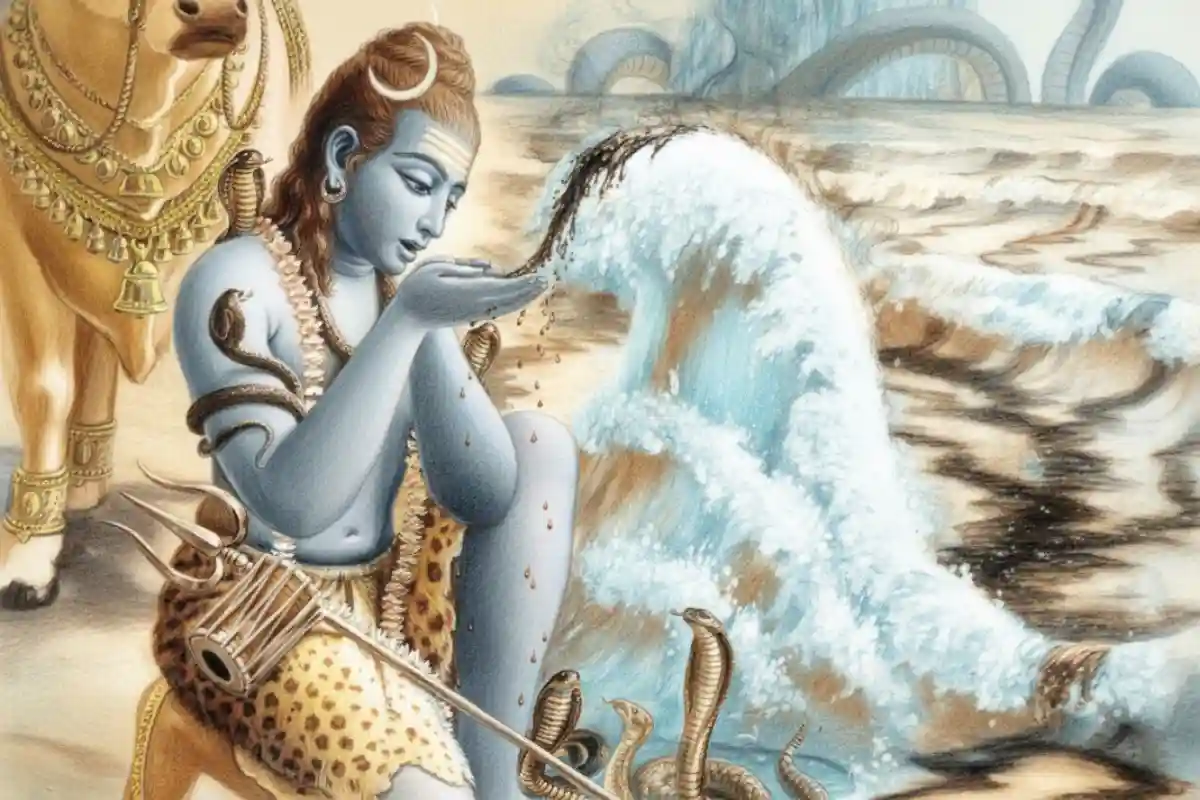 Shiva as Neelkantha during Samudra Manthan