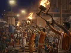 The Triveni Confluence: Sacred Meeting Point of Ganga, Yamuna & Saraswati Devotees taking snan at the Triveni Confluence in Prayagraj