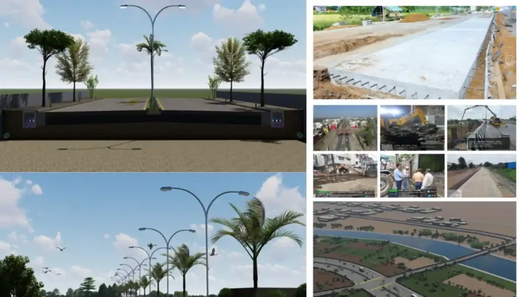 Aerial view of new road construction along the Shipra River in Ujjain ahead of Simhastha 2028